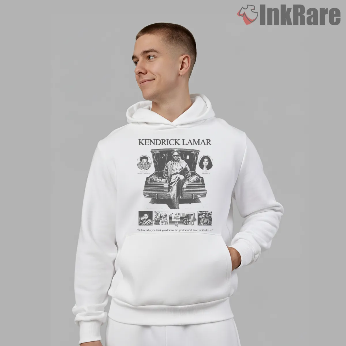 Retro Kendrick Lamar Vintage Car Poster Shirt on white hoodie for men graphic tee