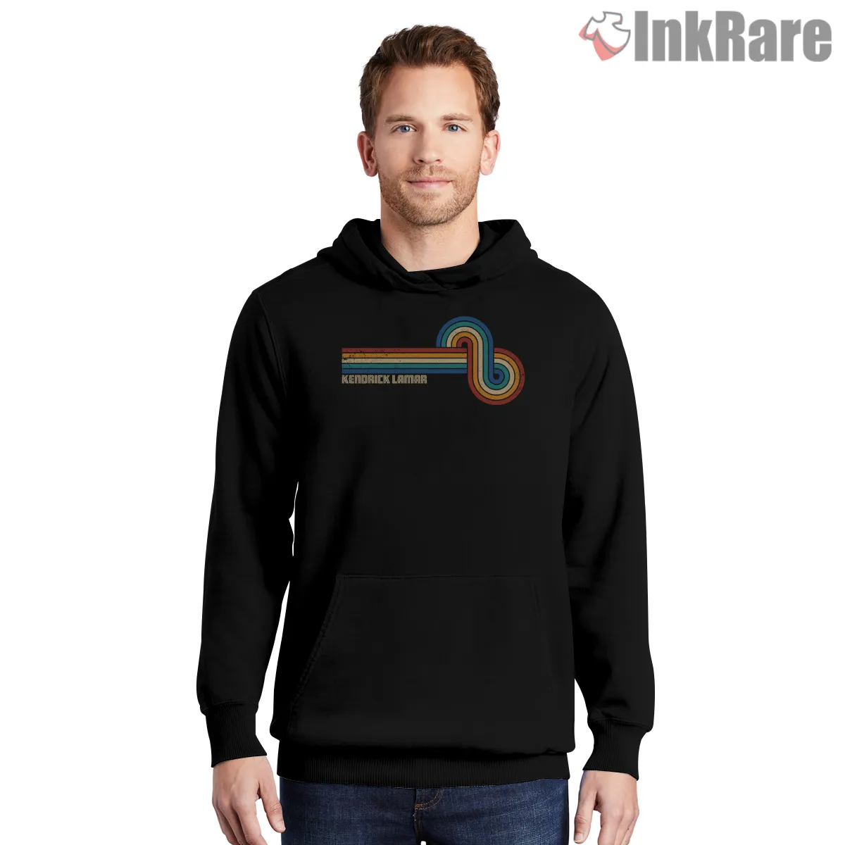 Retro Line Kendrick Lamar Logo Inspired Graphic Shirt on black hoodie for men graphic tee