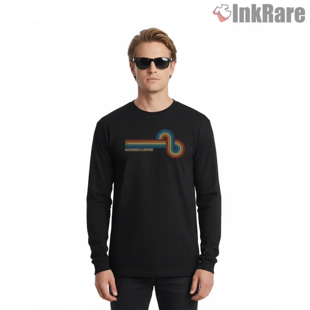 Retro Line Kendrick Lamar Logo Inspired Graphic Shirt on black long sleeve shirt for men graphic tee