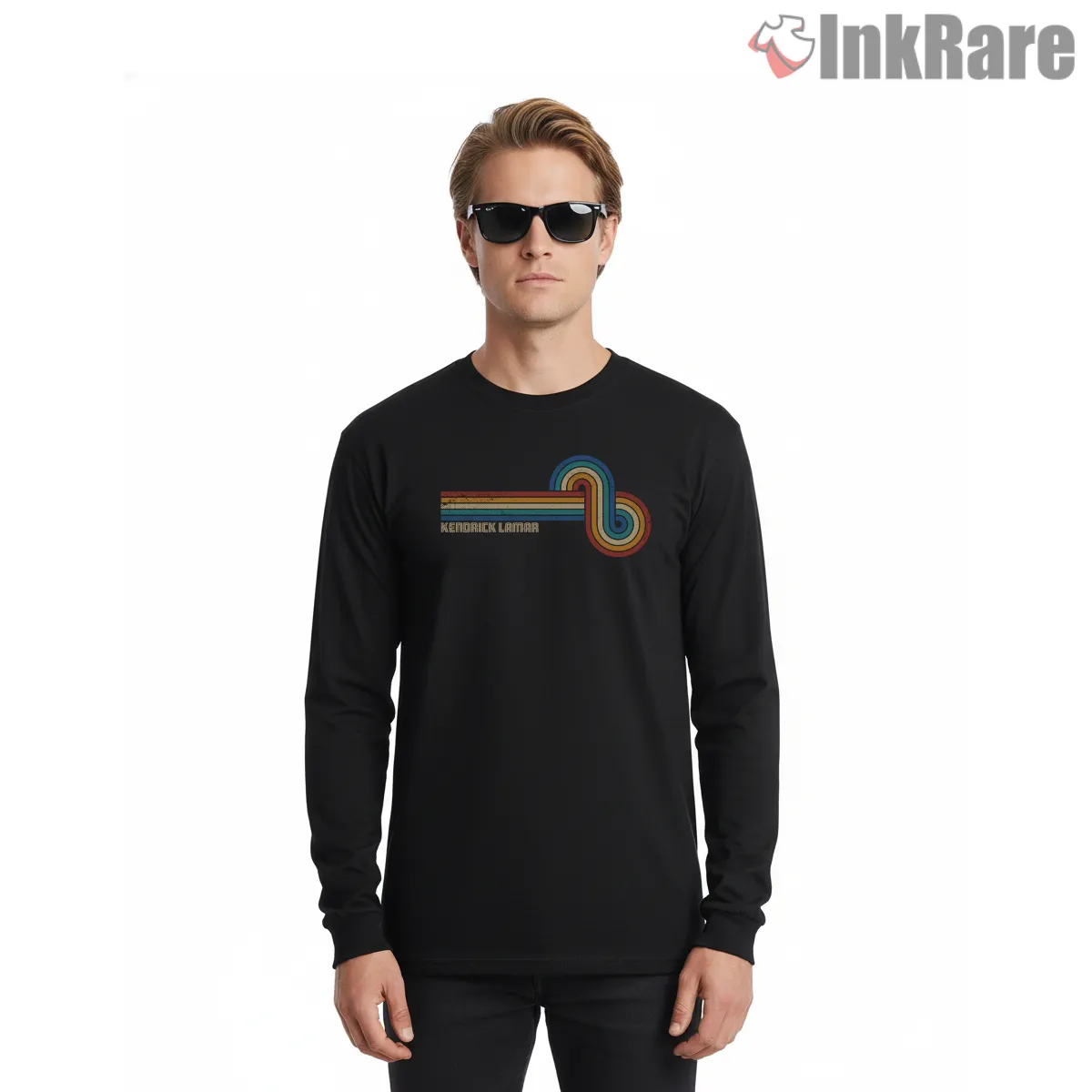 Retro Line Kendrick Lamar Logo Inspired Graphic Long Sleeve Black Retro Line Kendrick Lamar Logo Inspired Graphic Shirt on black long sleeve shirt for men graphic tee