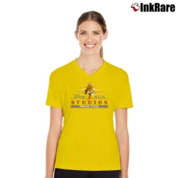 Women’s Retro MGM Studios Mickey Mouse Disney V-Neck Tee in yellow | Chic Neckline, Soft Texture