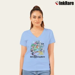 Women’s Retro Mickey And Friends Walt Disney World V-Neck Tee in light blue | Chic Neckline, Soft Texture