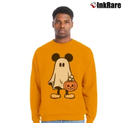 Men’s Retro Mickey Minnie Halloween Couple Trip Mickey Crewneck Sweatshirt in orange | Cozy Fabric, Clean Style