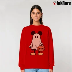 Women’s Retro Mickey Minnie Halloween Couple Trip Mickey Relaxed Sweatshirt in red | Soft, Laid-Back Vibe