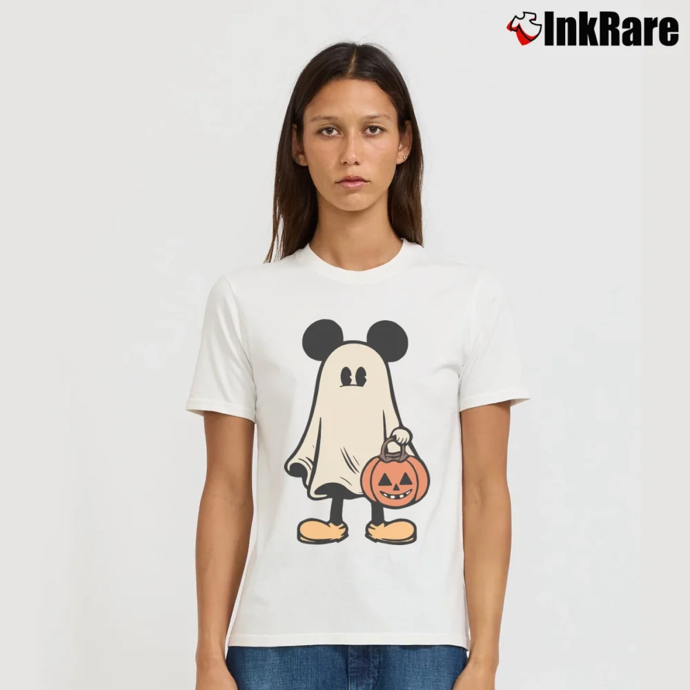 Women’s Retro Mickey Minnie Halloween Couple Trip Mickey Signature T-Shirt in white | Soft, Flattering Fit