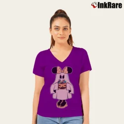 Women’s Retro Mickey Minnie Halloween Couple Trip Minnie V-Neck Tee in purple | Chic Neckline, Soft Texture