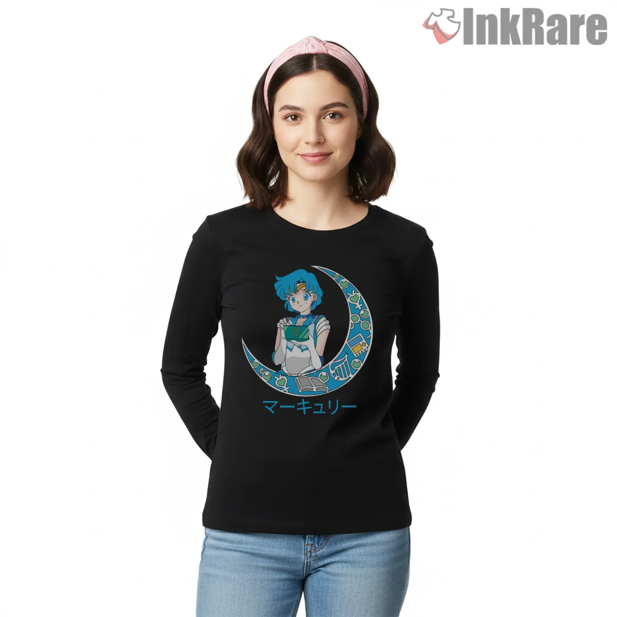 Retro Moon Guardian Anime Nostalgia Long Sleeve Black Retro Moon Guardian Anime Nostalgia Shirt on black long sleeve shirt for women graphic tee
