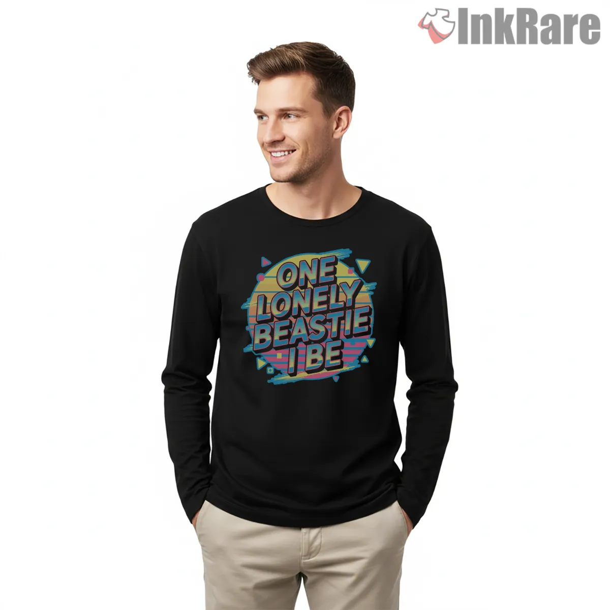 Retro One Lonely Beastie I Be Pastel Long Sleeve Black Retro One Lonely Beastie I Be Pastel Shirt on black long sleeve shirt for men graphic tee