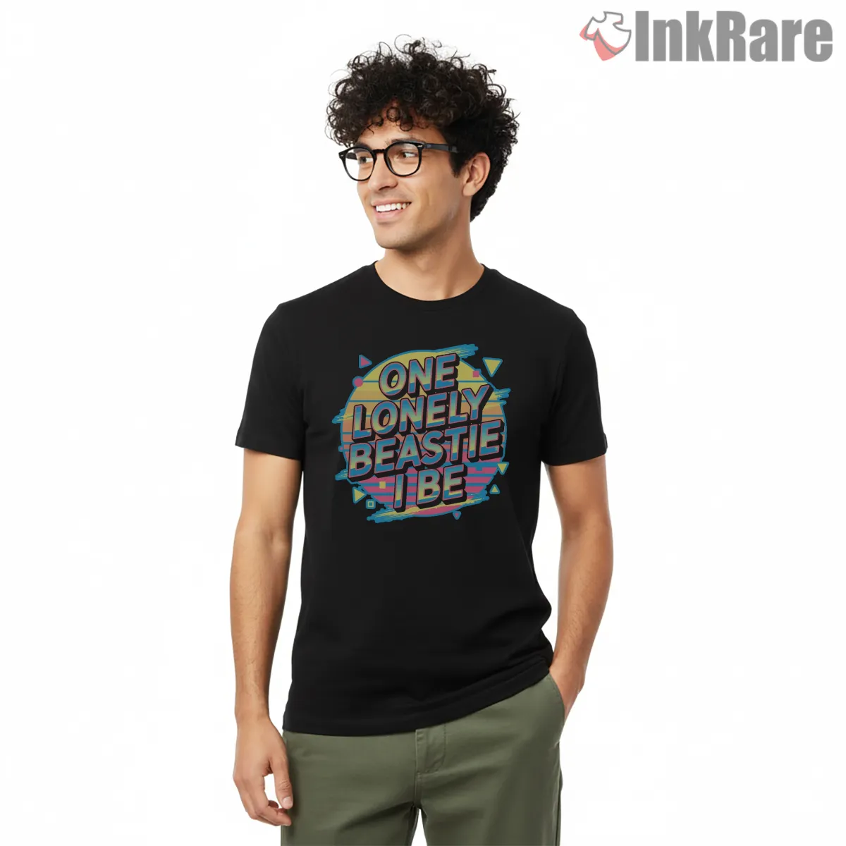 Retro One Lonely Beastie I Be Pastel Short Sleeve Black Retro One Lonely Beastie I Be Pastel Shirt on black short sleeve shirt for men graphic tee