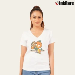 Women’s Retro Orange Bird Disney World Classic V-Neck Tee in white | Chic Neckline, Soft Texture