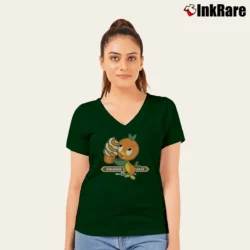 Women’s Retro Orange Bird Walt Disney World V-Neck Tee in forest green | Chic Neckline, Soft Texture
