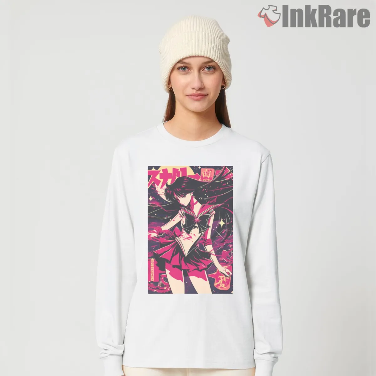 Retro Sailor Mars Dark Anime Poster Long Sleeve White Retro Sailor Mars Dark Anime Poster Shirt on white long sleeve shirt for women graphic tee