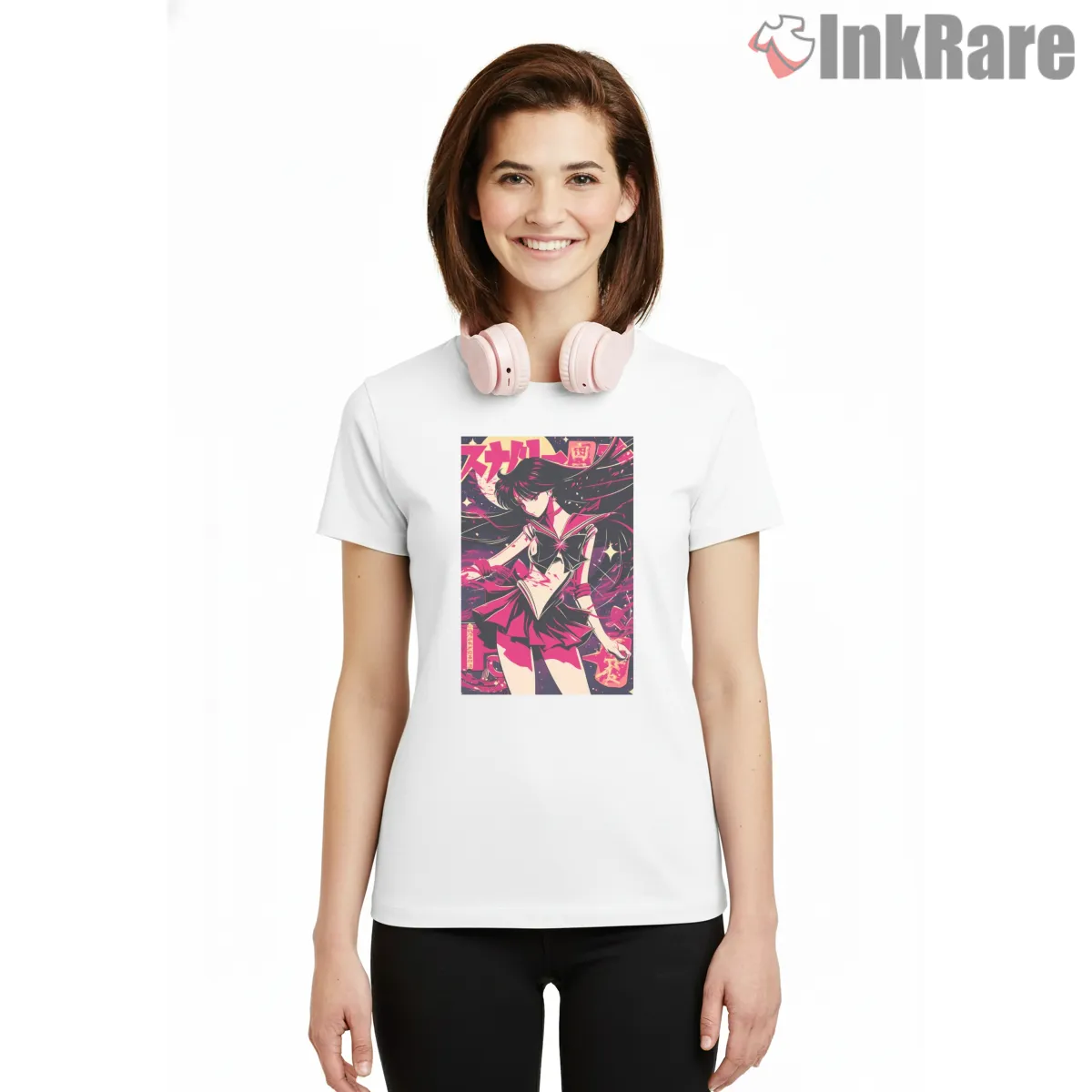 Retro Sailor Mars Dark Anime Poster Short Sleeve White Retro Sailor Mars Dark Anime Poster Shirt on white short sleeve shirt for women graphic tee