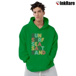 Men’s Retro Sun Surf Sea Salt Sand for Beach Lovers Pullover Hoodie in irish green | Cozy, Durable, Modern Fit