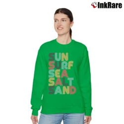 Women’s Retro Sun Surf Sea Salt Sand for Beach Lovers Relaxed Sweatshirt in irish green | Soft, Laid-Back Vibe