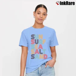Women’s Retro Sun Surf Sea Salt Sand for Beach Lovers Signature T-Shirt in light blue | Soft, Flattering Fit