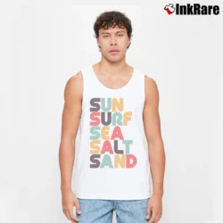 Men’s Retro Sun Surf Sea Salt Sand for Beach Lovers Tank Top in white | Breathable, Active-Friendly Design