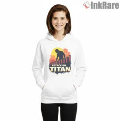 Retro Sunset Titan Silhouette Attack On Titan Shirt on white hoodie for women graphic tee