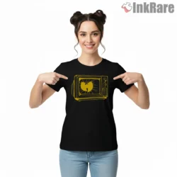 Retro Tv Sketch Wu Tang Symbol Shirt on black short sleeve shirt for women graphic tee