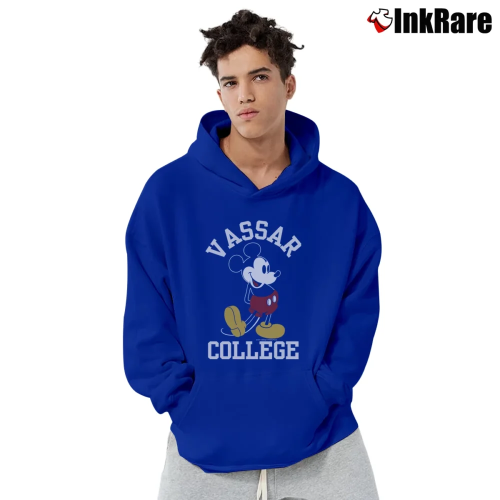 Men’s Retro Vassar College Mickey Mouse Pullover Hoodie in royal blue | Cozy, Durable, Modern Fit