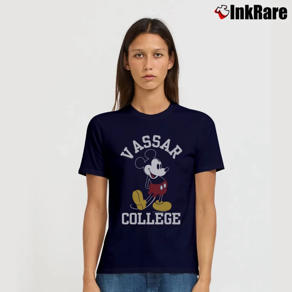 Women’s Retro Vassar College Mickey Mouse Signature T-Shirt in navy | Soft, Flattering Fit
