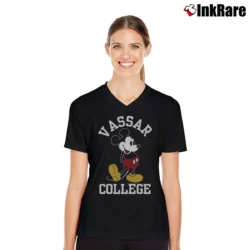Women’s Retro Vassar College Mickey Mouse V-Neck Tee in black | Chic Neckline, Soft Texture