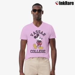 Men’s Retro Vassar College Mickey Mouse Vintage V-Neck Tee in light pink | Sharp, Breathable, Everyday Staple
