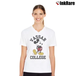 Women’s Retro Vassar College Mickey Mouse Vintage V-Neck Tee in white | Chic Neckline, Soft Texture