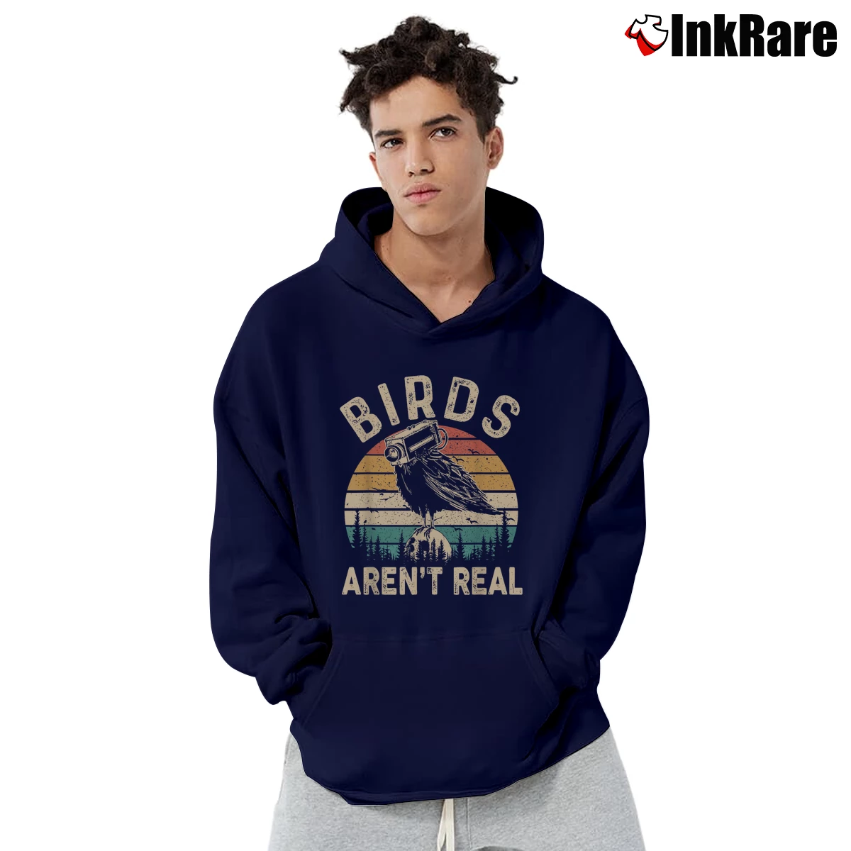 Men’s Retro Vintage Birds Aren't Real Pullover Hoodie in navy | Cozy, Durable, Modern Fit
