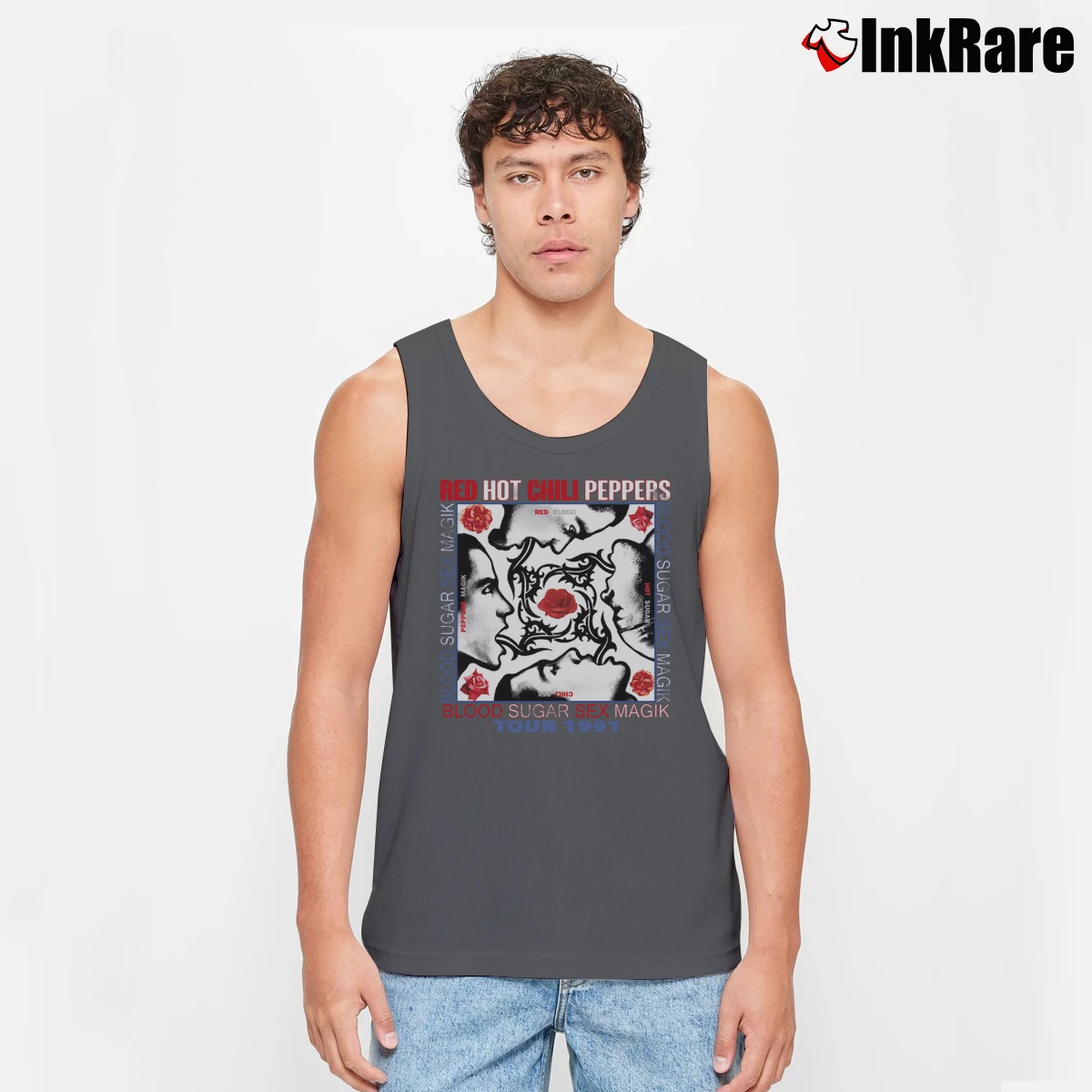 Men’s Rhcp Blood Sugar 1991 Tour Tank Top in charcoal | Breathable, Active-Friendly Design
