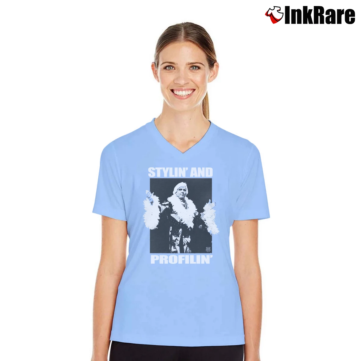 Women’s Ric Flair Stylin And Profilin V-Neck Tee in light blue | Chic Neckline, Soft Texture
