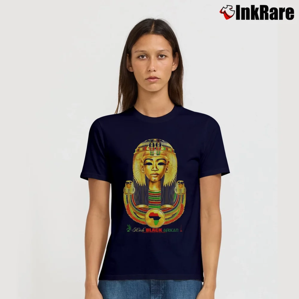 Women’s Rich Black African Female Nuwbia Dynasty Art Signature T-Shirt in navy | Soft, Flattering Fit