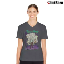 Women’s Rick And Morty Adventure Time V-Neck Tee in charcoal | Chic Neckline, Soft Texture