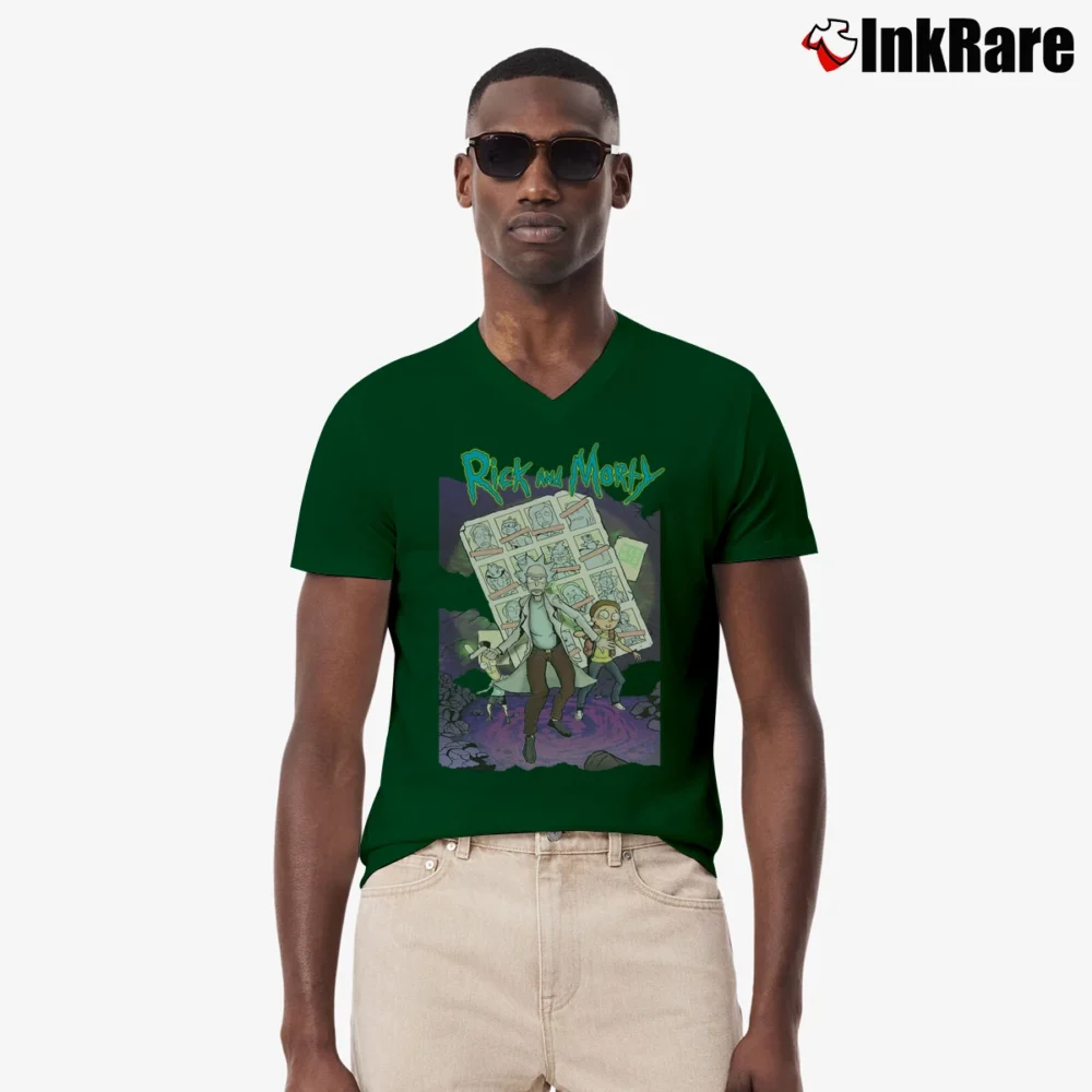Men’s Rick And Morty Adventure Time V-Neck Tee in forest green | Sharp, Breathable, Everyday Staple