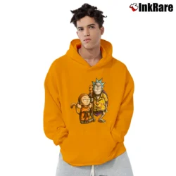 Men’s Rick And Morty As Dragon Ball Goku Master Roshi Mashup Pullover Hoodie in orange | Cozy, Durable, Modern Fit