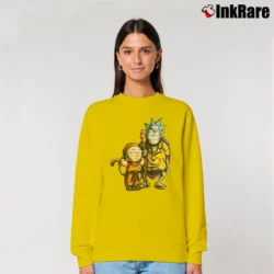 Women’s Rick And Morty As Dragon Ball Goku Master Roshi Mashup Relaxed Sweatshirt in yellow | Soft, Laid-Back Vibe