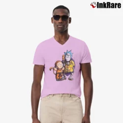 Men’s Rick And Morty As Dragon Ball Goku Master Roshi Mashup V-Neck Tee in light pink | Sharp, Breathable, Everyday Staple