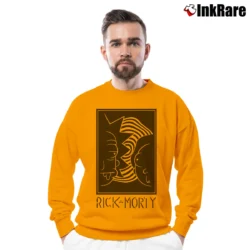 Men’s Rick And Morty Black White Faces Cartoon Classic Crewneck Sweatshirt in orange | Cozy Fabric, Clean Style
