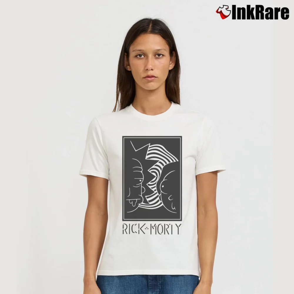 Women’s Rick And Morty Black White Faces Cartoon Classic Signature T-Shirt in white | Soft, Flattering Fit