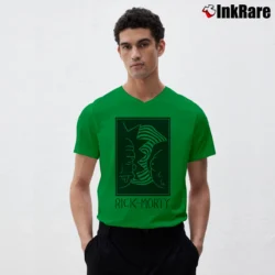 Men’s Rick And Morty Black White Faces Cartoon Classic V-Neck Tee in irish green | Sharp, Breathable, Everyday Staple