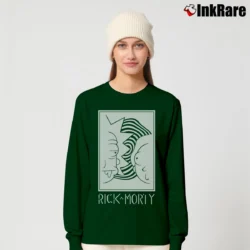 Women’s Rick And Morty Black White Faces Cartoon Long-Sleeve Top in forest green | Sleek, Versatile, All-Season