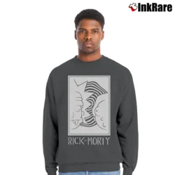 Men’s Rick And Morty Black White Faces Cartoon Crewneck Sweatshirt in charcoal | Cozy Fabric, Clean Style