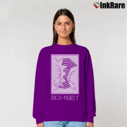Women’s Rick And Morty Black White Faces Cartoon Relaxed Sweatshirt in purple | Soft, Laid-Back Vibe