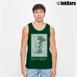 Men’s Rick And Morty Black White Faces Cartoon Tank Top in forest green | Breathable, Active-Friendly Design