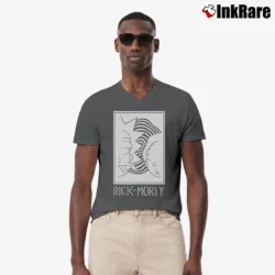 Men’s Rick And Morty Black White Faces Cartoon V-Neck Tee in charcoal | Sharp, Breathable, Everyday Staple
