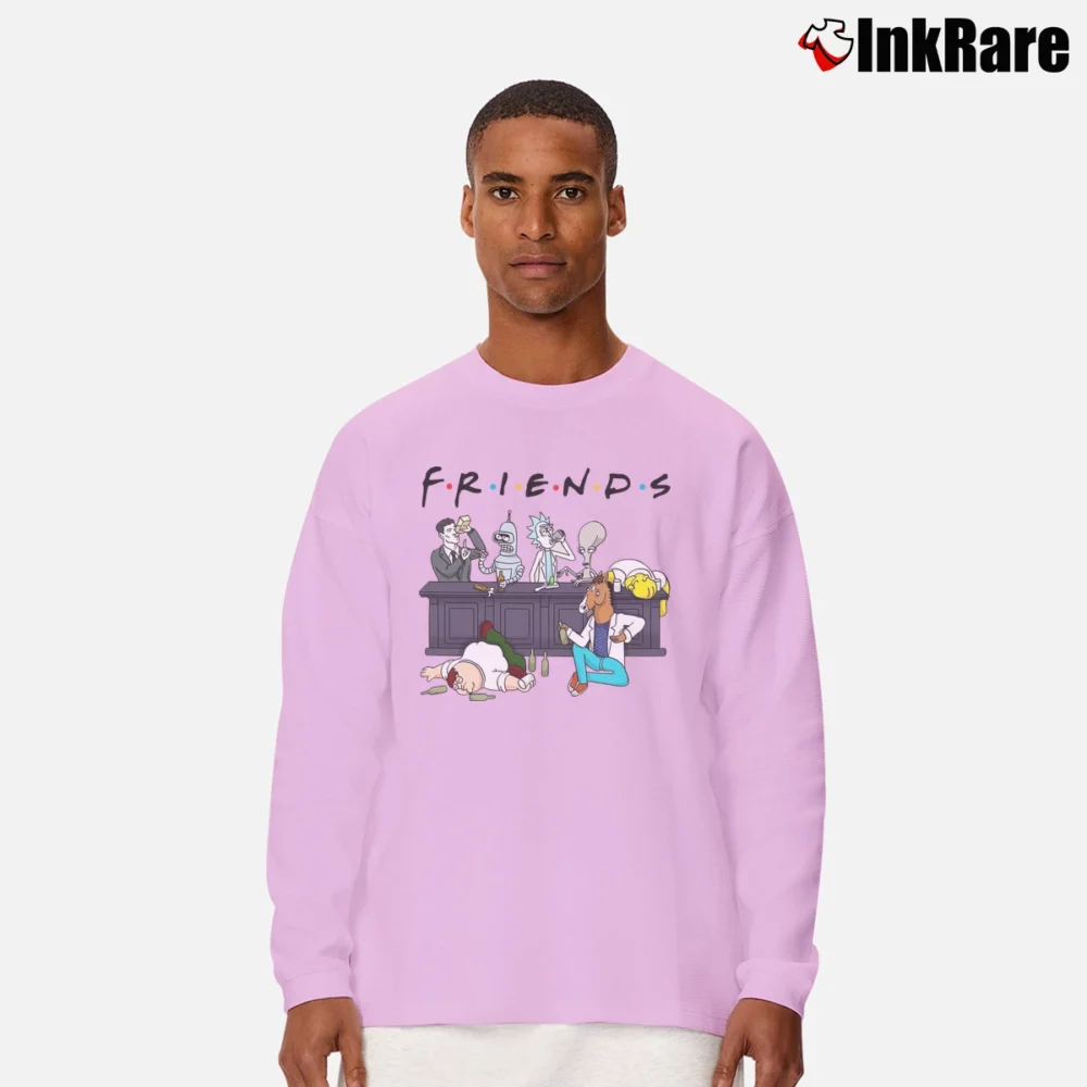 Men’s Rick And Morty Bojack Horseman Friends Mashup Classic Long-Sleeve Shirt in light pink | Sleek, Lightweight, Year-Round Wear
