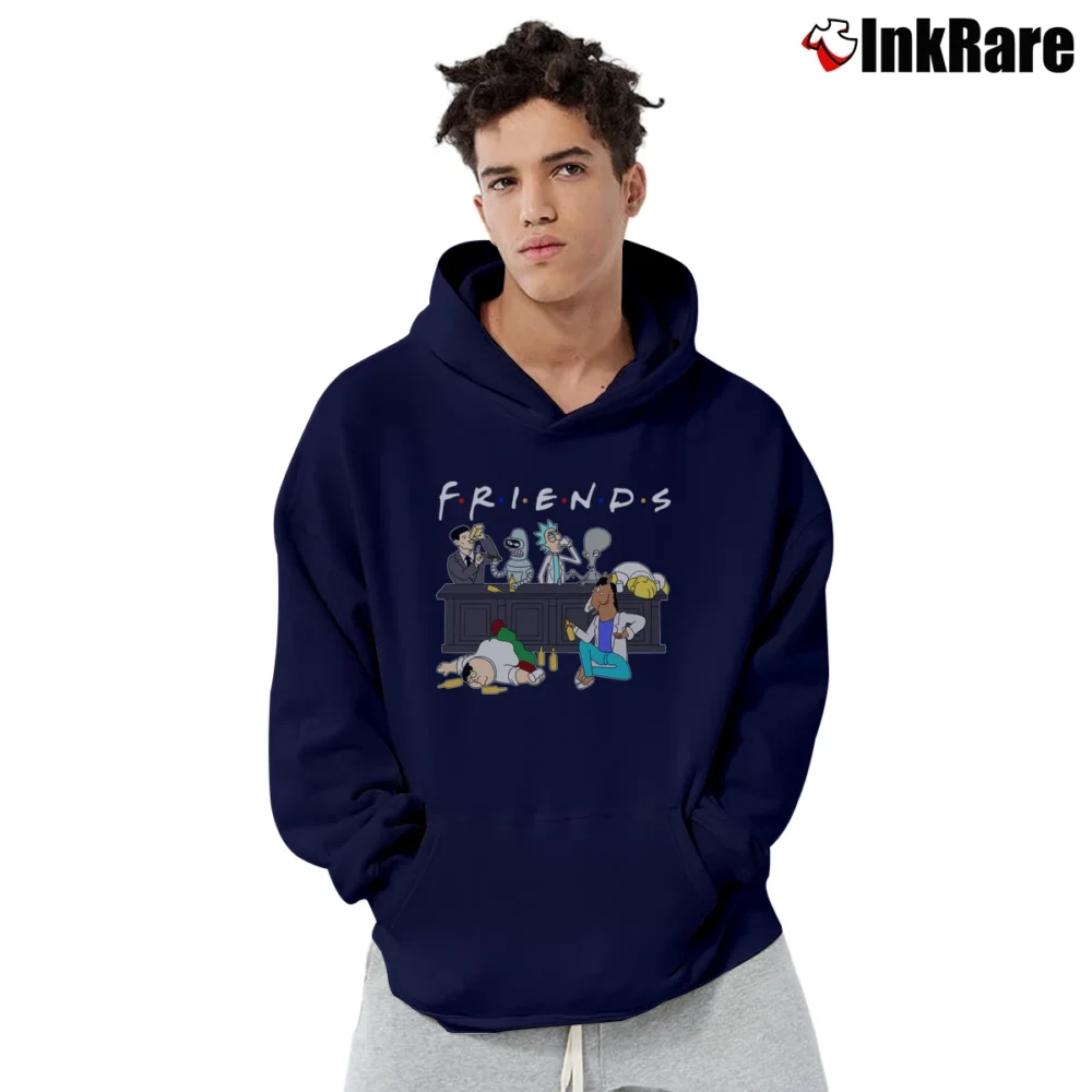 Men’s Rick And Morty Bojack Horseman Friends Mashup Pullover Hoodie in navy | Cozy, Durable, Modern Fit