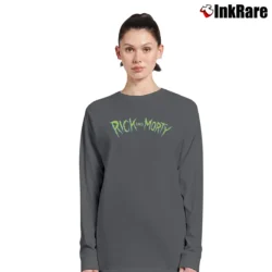 Women’s Rick And Morty Cartoon Letter Graphic Drawstring Long-Sleeve Top in charcoal | Sleek, Versatile, All-Season