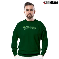 Men’s Rick And Morty Cartoon Letter Graphic Drawstring Crewneck Sweatshirt in forest green | Cozy Fabric, Clean Style
