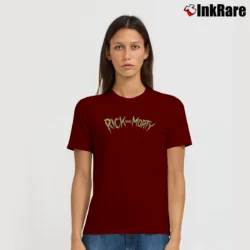 Women’s Rick And Morty Cartoon Letter Graphic Drawstring Signature T-Shirt in maroon | Soft, Flattering Fit
